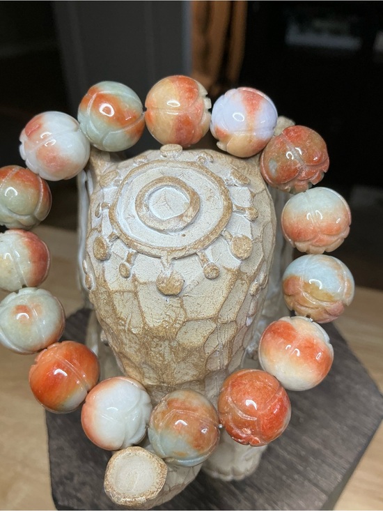 Jewelry - Floral Jade Carved Beads 12mm (Red/White)